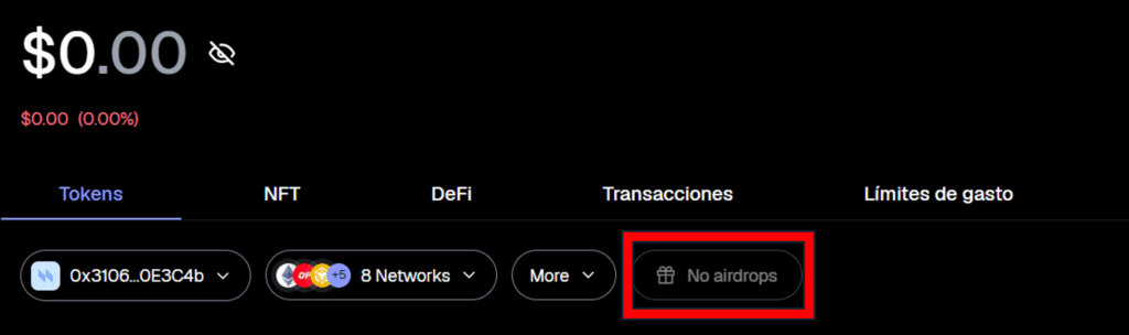 Captura de la interfaz de una billetera de MetaMask.
