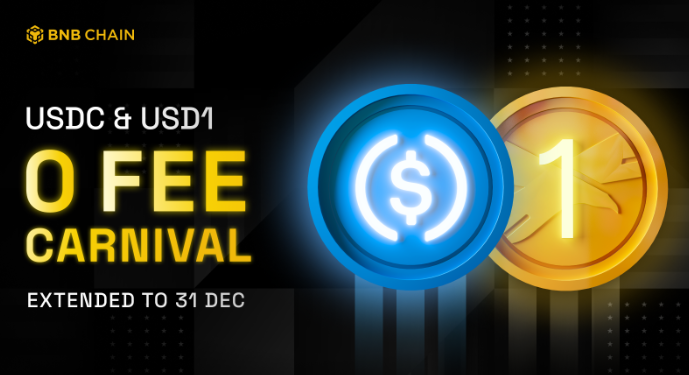 Anuncio de la BNB Chain sobre stablecoins como USDC y USD1.