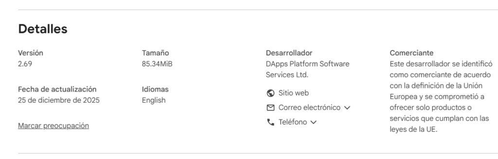 Detalles de la actualización de Trust Wallet.