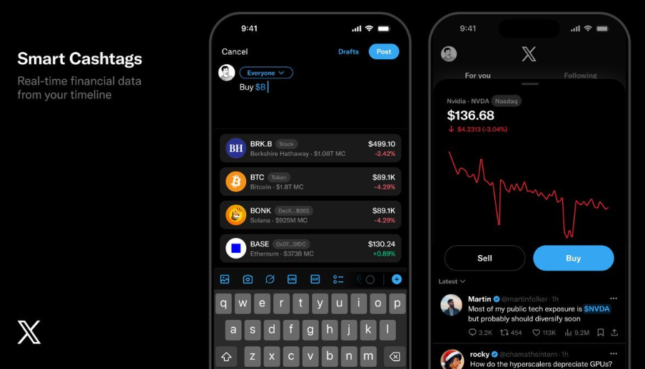 Interfaz de X operando activos y criptomonedas. 