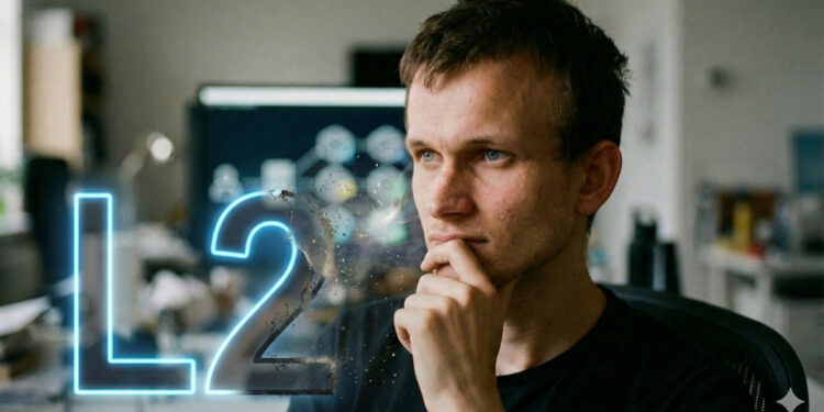 Imagen con un Vitalik Buterin pensativo y las letras L2 desapareciendo.