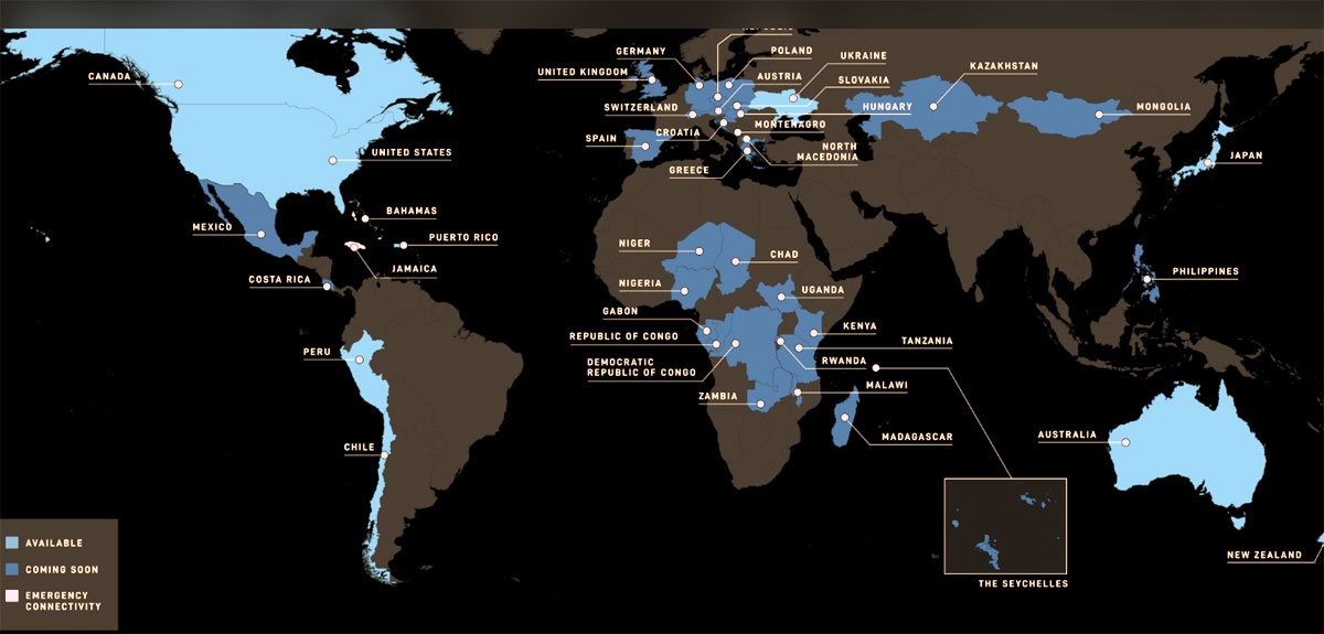 Disponibilidad del servicio Starlink Mobile en marzo de 2026.