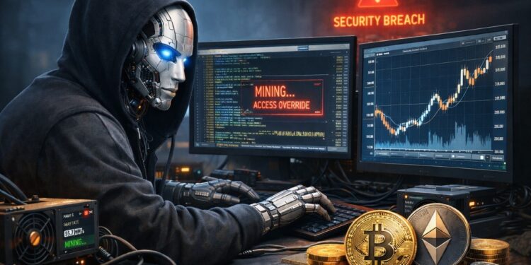 Imagen que muestra a un robot intentando minar criptomonedas como un 