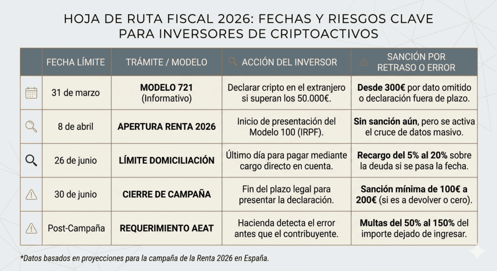 Hoja de ruta fiscal para usuarios de bitcoin y criptomonedas en España para el año 2026.