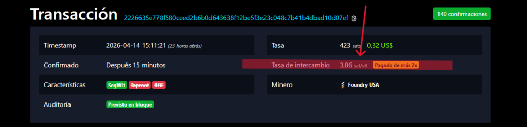 Datos de una transacción en Bitcoin.