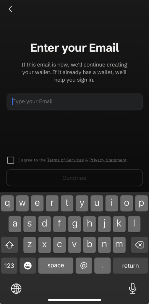 Captura de pantalla del proceso de creación de wallet en Tether Wallet.