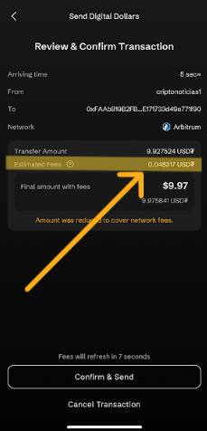 Transferencia de USDT en la wallet de Tether.
