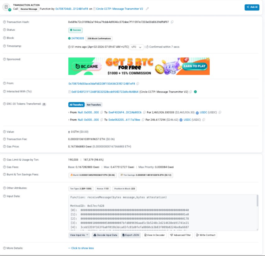 Captura de pantalla del movimiento de fondos del atacante de Drift.