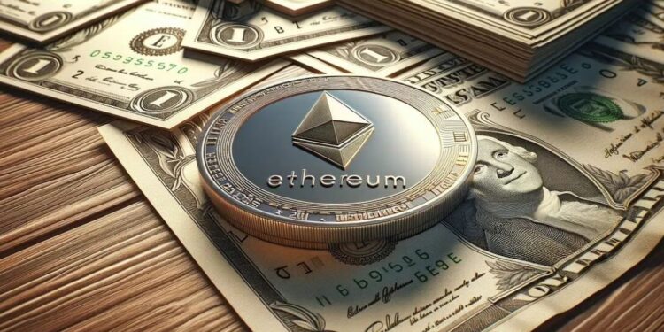 Una moneda de Ethereum sobre dólares estadounidenses.