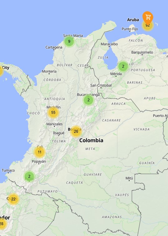 Mapa de Colombia en BTCMap.