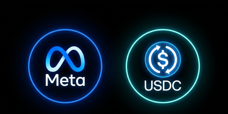 logos de meta y usdc sobre un fondo negro