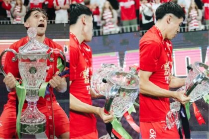 Insólito momento de un ex River en Rusia: salió campeón y rompió la copa en pedazos durante los festejos