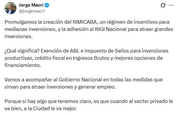 Jorge Macri anunció la creación de RIMICABA y la adhesión al RIGI