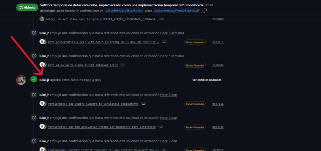 Texto de un repositorio sobre una propuesta en Bitcoin.