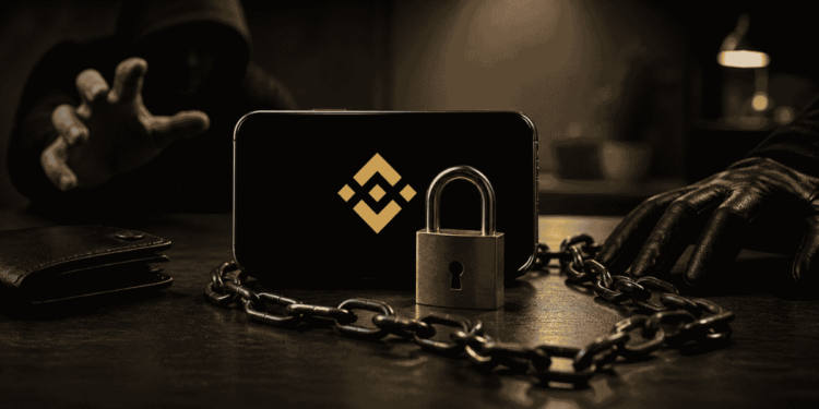Imagen de un teléfono con el logo de Binance.