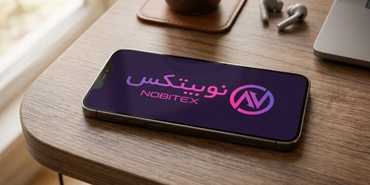 Un teléfono mostrando el logo de exchange iraní Nobitex.