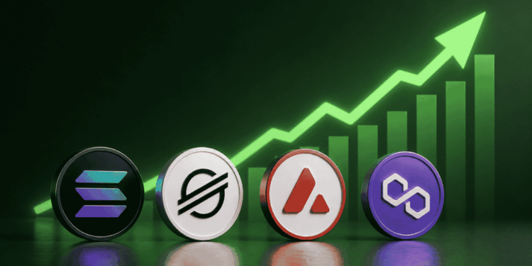 Logos de las redes Solana, Stellar, Avalanche y Polygon.